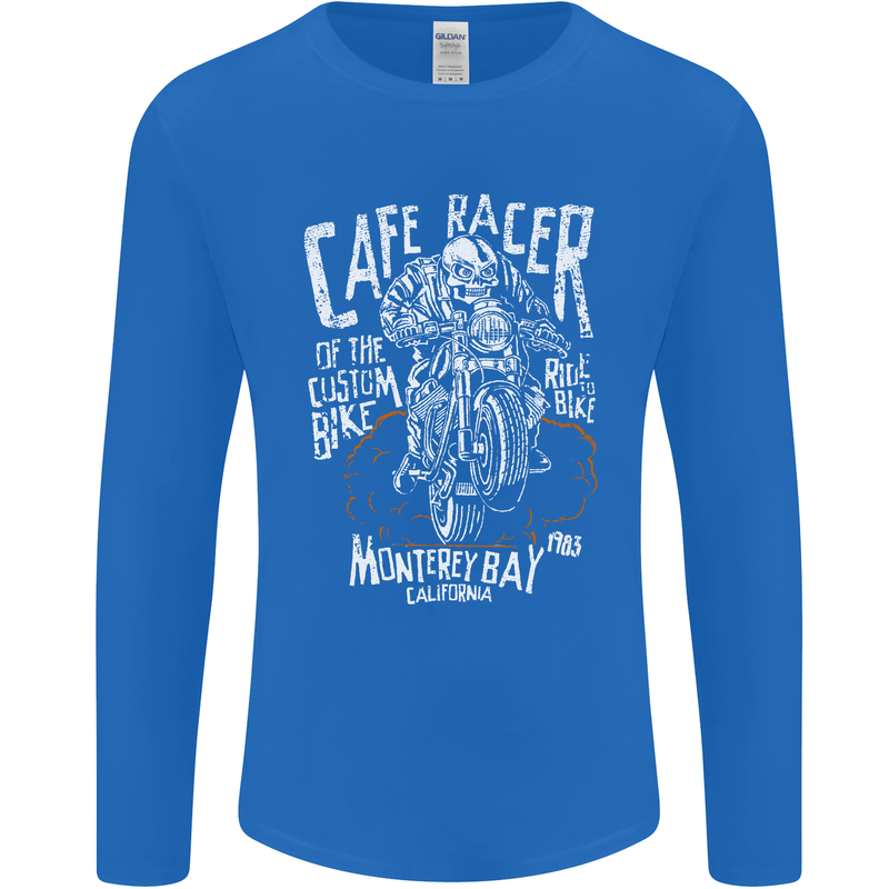 Cafe Racer Skull Motorcycle Biker Motorbike Mens Long Sleeve T-Shirt Royal Blue