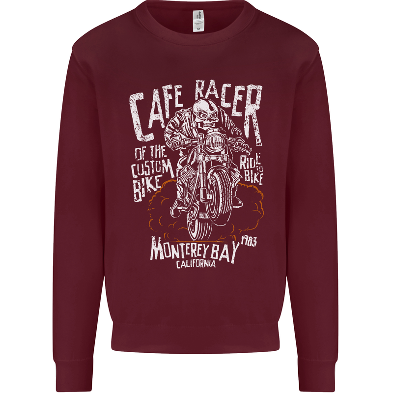 Cafe Racer Skull Motorcycle Biker Motorbike Mens Sweatshirt Jumper Maroon