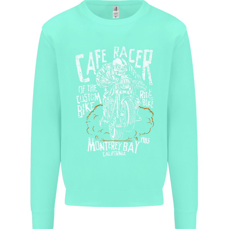 Cafe Racer Skull Motorcycle Biker Motorbike Mens Sweatshirt Jumper Peppermint