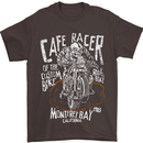 Cafe Racer Skull Motorcycle Biker Motorbike Mens T-Shirt Cotton Gildan Dark Chocolate