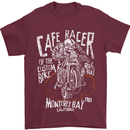 Cafe Racer Skull Motorcycle Biker Motorbike Mens T-Shirt Cotton Gildan Maroon