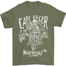 Cafe Racer Skull Motorcycle Biker Motorbike Mens T-Shirt Cotton Gildan Military Green