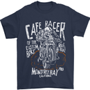 Cafe Racer Skull Motorcycle Biker Motorbike Mens T-Shirt Cotton Gildan Navy Blue