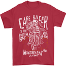 Cafe Racer Skull Motorcycle Biker Motorbike Mens T-Shirt Cotton Gildan Red