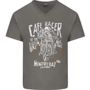 Cafe Racer Skull Motorcycle Biker Motorbike Mens V-Neck Cotton T-Shirt Charcoal