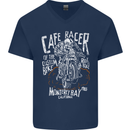 Cafe Racer Skull Motorcycle Biker Motorbike Mens V-Neck Cotton T-Shirt Navy Blue
