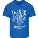 Cafe Racer Skull Motorcycle Biker Motorbike Mens V-Neck Cotton T-Shirt Royal Blue