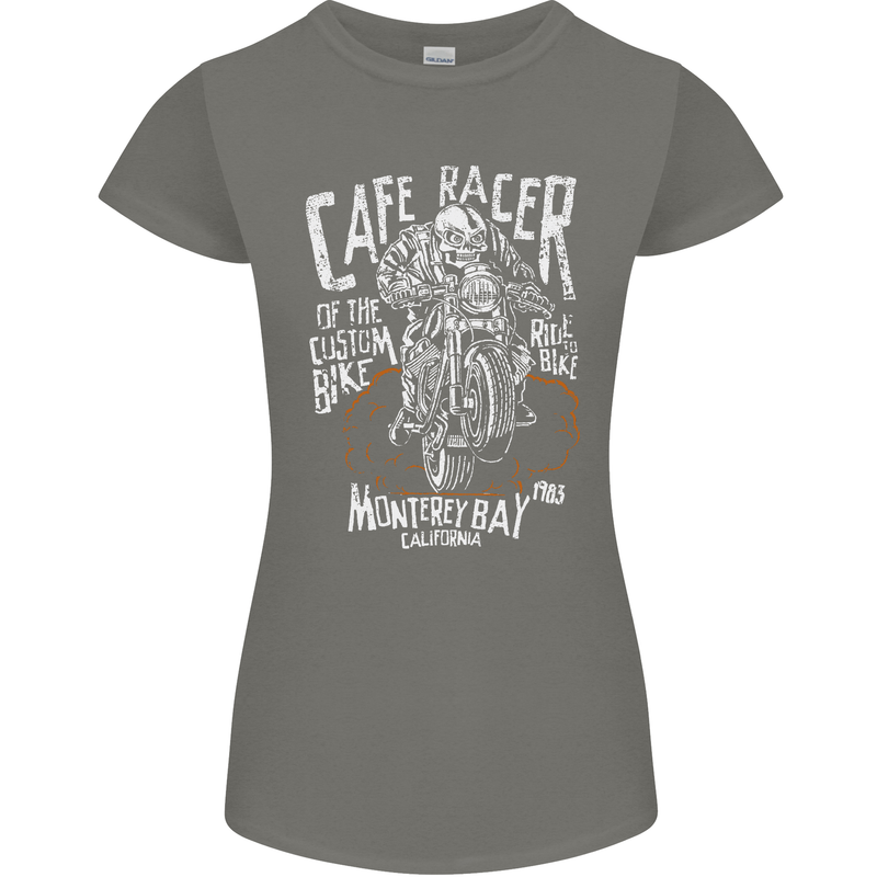 Cafe Racer Skull Motorcycle Biker Motorbike Womens Petite Cut T-Shirt Charcoal