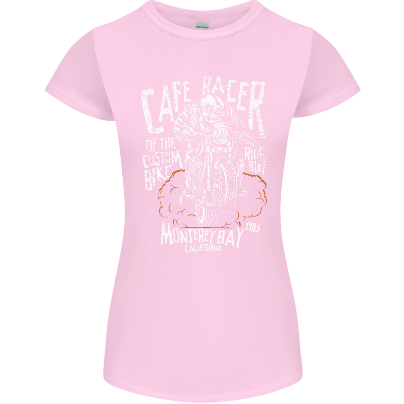 Cafe Racer Skull Motorcycle Biker Motorbike Womens Petite Cut T-Shirt Light Pink