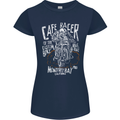 Cafe Racer Skull Motorcycle Biker Motorbike Womens Petite Cut T-Shirt Navy Blue