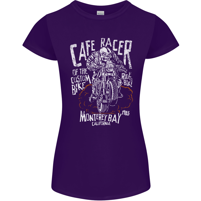 Cafe Racer Skull Motorcycle Biker Motorbike Womens Petite Cut T-Shirt Purple