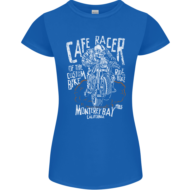 Cafe Racer Skull Motorcycle Biker Motorbike Womens Petite Cut T-Shirt Royal Blue
