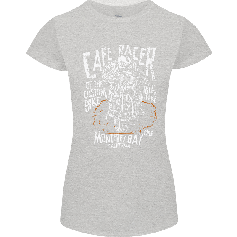 Cafe Racer Skull Motorcycle Biker Motorbike Womens Petite Cut T-Shirt Sports Grey