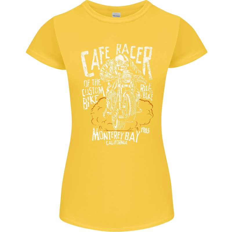 Cafe Racer Skull Motorcycle Biker Motorbike Womens Petite Cut T-Shirt Yellow