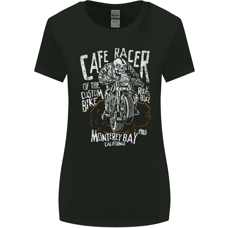 Cafe Racer Skull Motorcycle Biker Motorbike Womens Wider Cut T-Shirt Black
