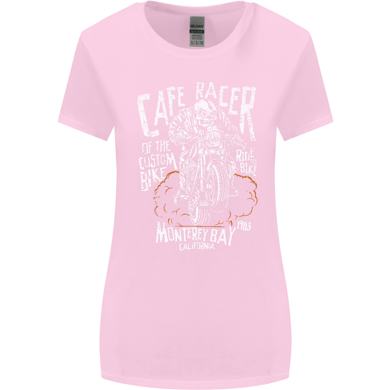 Cafe Racer Skull Motorcycle Biker Motorbike Womens Wider Cut T-Shirt Light Pink