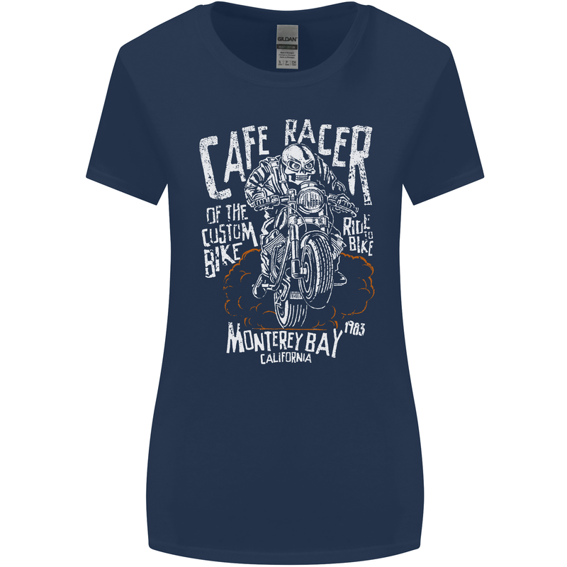 Cafe Racer Skull Motorcycle Biker Motorbike Womens Wider Cut T-Shirt Navy Blue