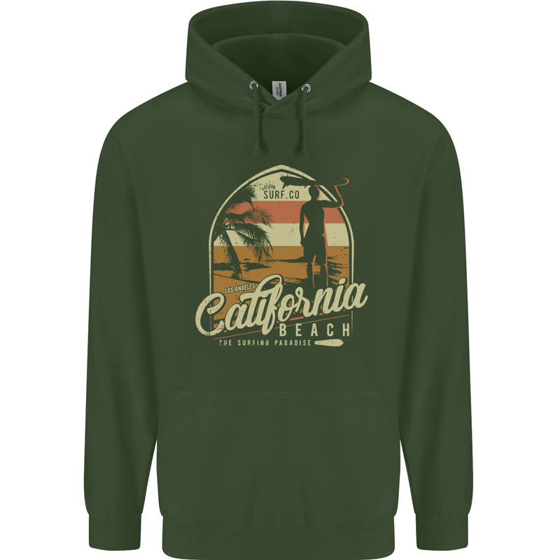 California Beach Surfing Surf Surfer Mens 80% Cotton Hoodie Forest Green