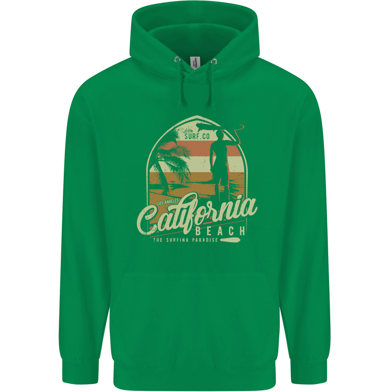 California Beach Surfing Surf Surfer Mens 80% Cotton Hoodie Irish Green