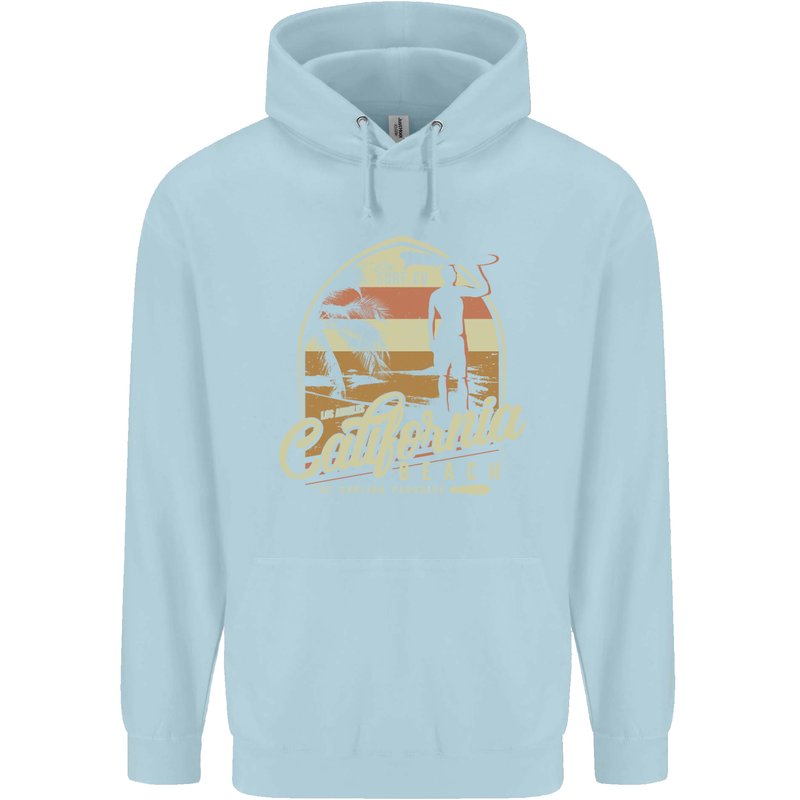 California Beach Surfing Surf Surfer Mens 80% Cotton Hoodie Light Blue