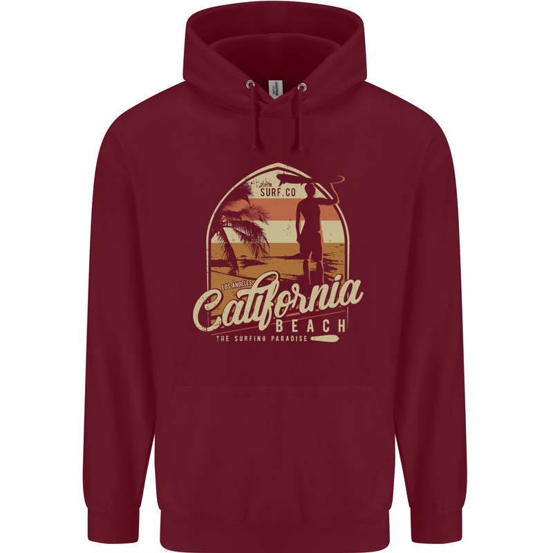California Beach Surfing Surf Surfer Mens 80% Cotton Hoodie Maroon