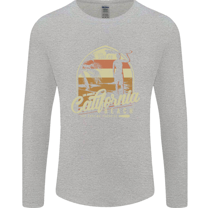 California Beach Surfing Surf Surfer Mens Long Sleeve T-Shirt Sports Grey