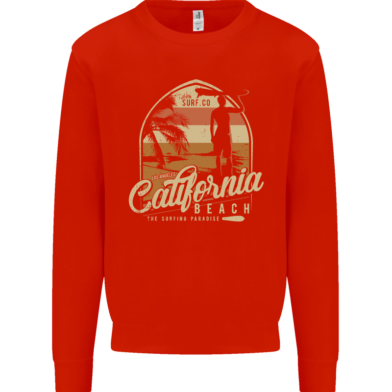 California Beach Surfing Surf Surfer Mens Sweatshirt Jumper Bright Red