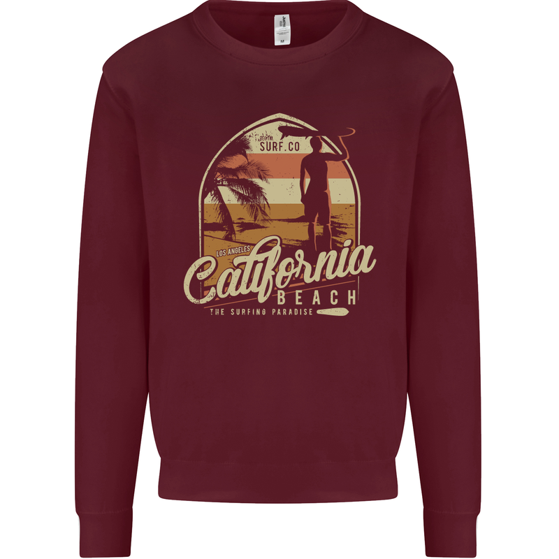 California Beach Surfing Surf Surfer Mens Sweatshirt Jumper Maroon