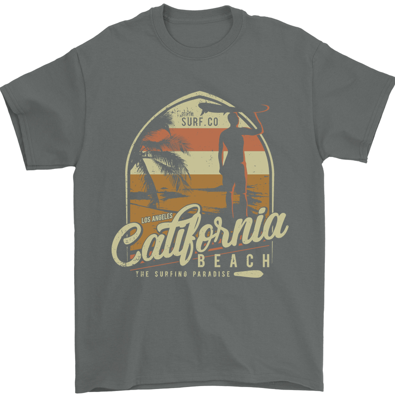 California Beach Surfing Surf Surfer Mens T-Shirt Cotton Gildan Charcoal