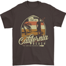 California Beach Surfing Surf Surfer Mens T-Shirt Cotton Gildan Dark Chocolate