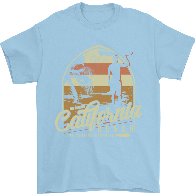California Beach Surfing Surf Surfer Mens T-Shirt Cotton Gildan Light Blue