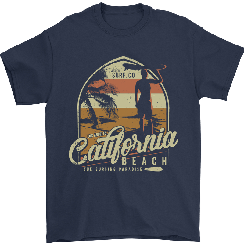 California Beach Surfing Surf Surfer Mens T-Shirt Cotton Gildan Navy Blue