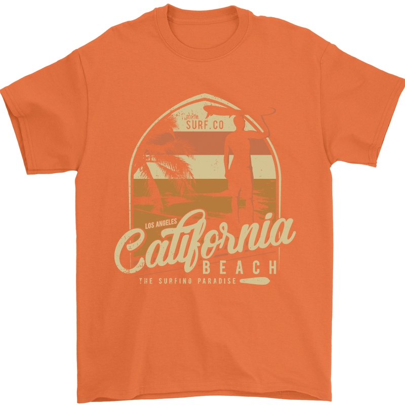 California Beach Surfing Surf Surfer Mens T-Shirt Cotton Gildan Orange