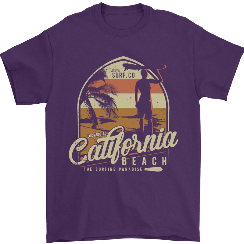 California Beach Surfing Surf Surfer Mens T-Shirt Cotton Gildan Purple