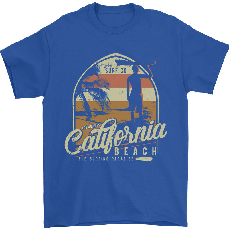 California Beach Surfing Surf Surfer Mens T-Shirt Cotton Gildan Royal Blue