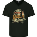 California Beach Surfing Surf Surfer Mens V-Neck Cotton T-Shirt Black