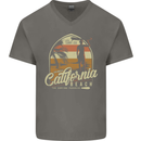 California Beach Surfing Surf Surfer Mens V-Neck Cotton T-Shirt Charcoal