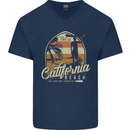 California Beach Surfing Surf Surfer Mens V-Neck Cotton T-Shirt Navy Blue