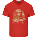 California Beach Surfing Surf Surfer Mens V-Neck Cotton T-Shirt Red