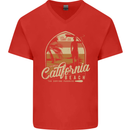 California Beach Surfing Surf Surfer Mens V-Neck Cotton T-Shirt Red