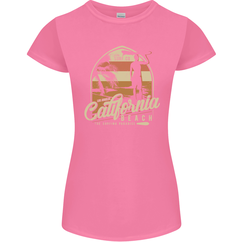 California Beach Surfing Surf Surfer Womens Petite Cut T-Shirt Azalea