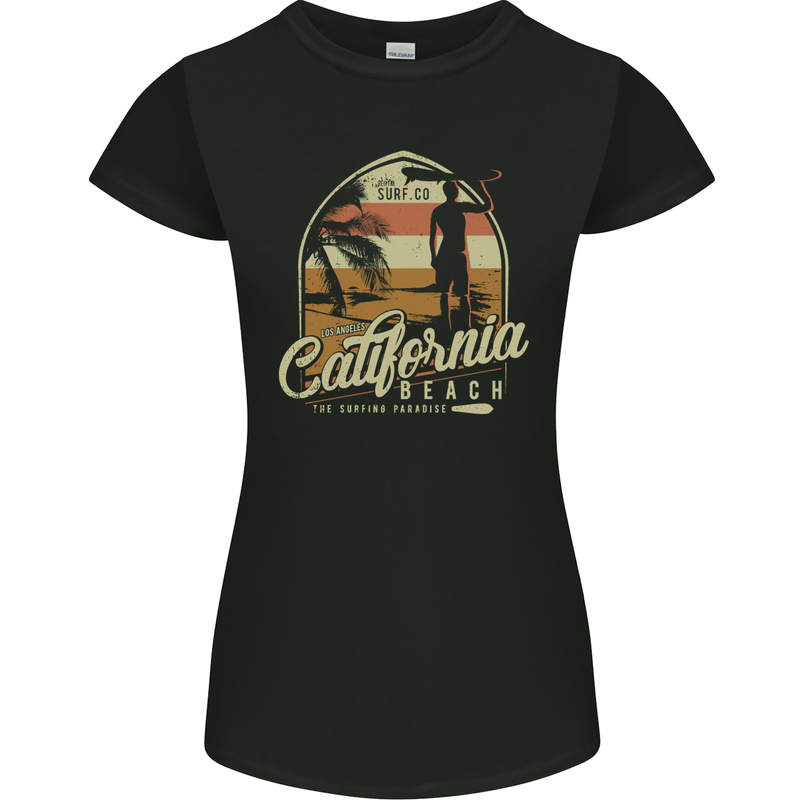 California Beach Surfing Surf Surfer Womens Petite Cut T-Shirt Black