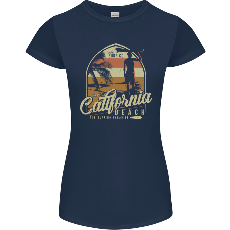 California Beach Surfing Surf Surfer Womens Petite Cut T-Shirt Navy Blue