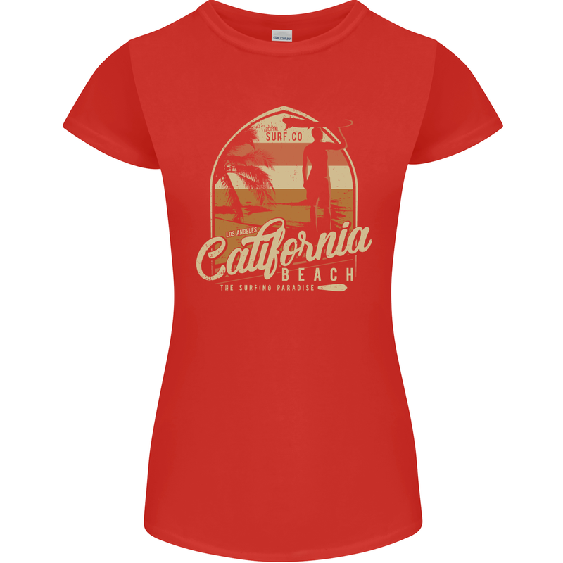 California Beach Surfing Surf Surfer Womens Petite Cut T-Shirt Red