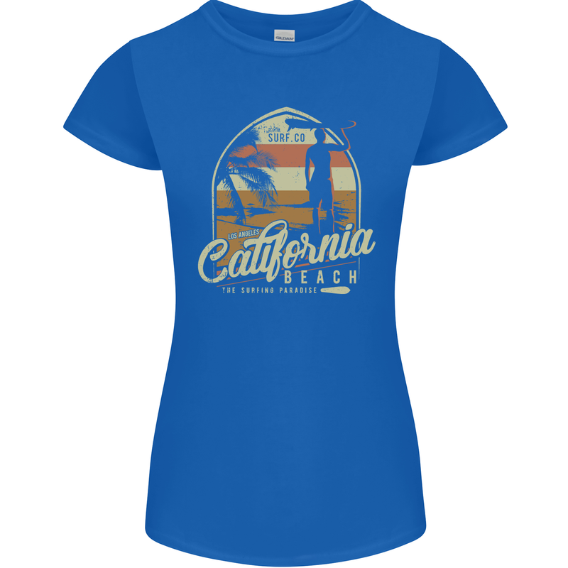 California Beach Surfing Surf Surfer Womens Petite Cut T-Shirt Royal Blue