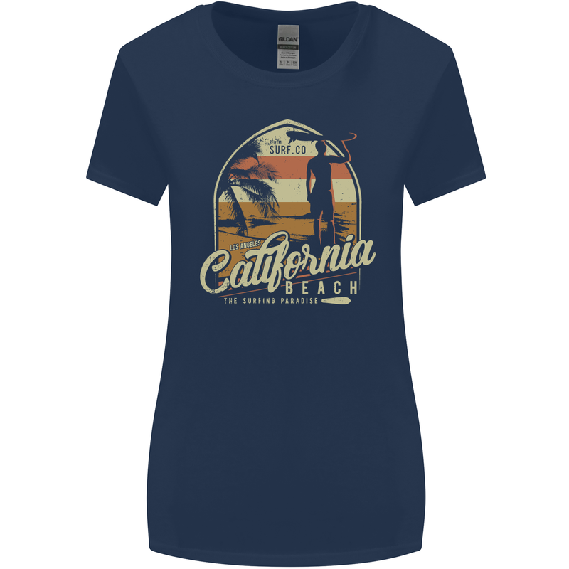 California Beach Surfing Surf Surfer Womens Wider Cut T-Shirt Navy Blue