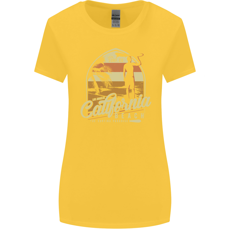 California Beach Surfing Surf Surfer Womens Wider Cut T-Shirt Yellow
