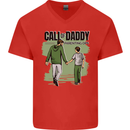 Call of Daddy Funny Parody Father's Day Dad Mens V-Neck Cotton T-Shirt Red