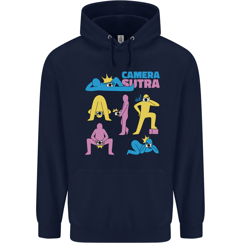 Camera Sutra Photography Photographer Funny Mens 80% Cotton Hoodie Navy Blue