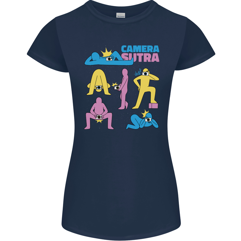 Camera Sutra Photography Photographer Funny Womens Petite Cut T-Shirt Navy Blue